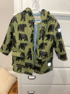 Hatley Olive Green Bear Print Kids Raincoat